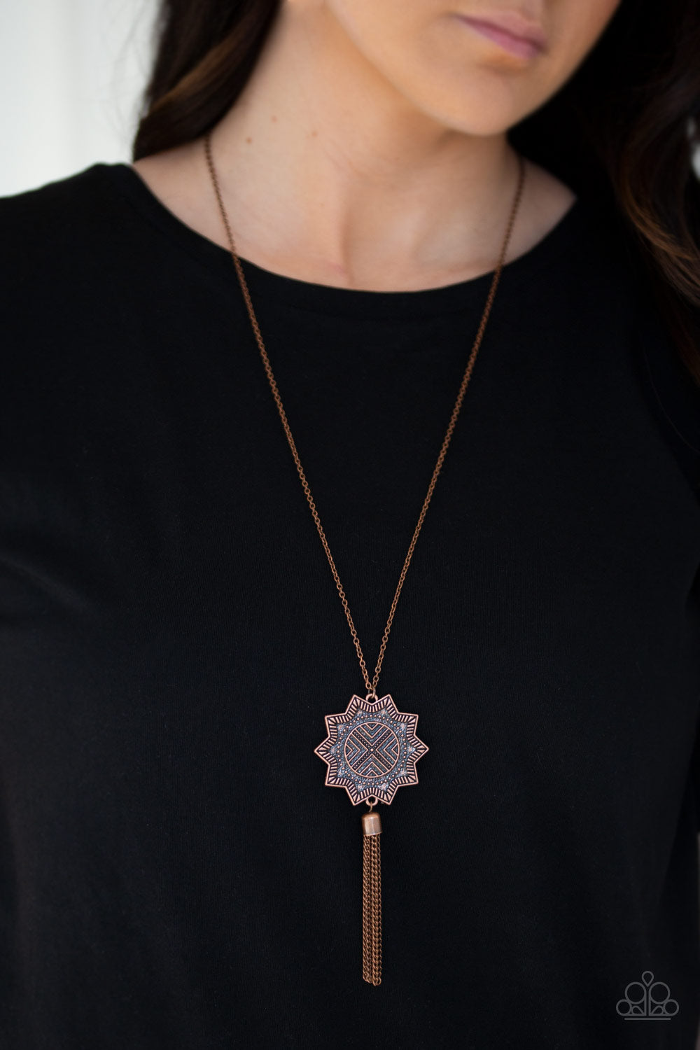 FROM SUNUP TO SUNDOWN - COPPER SUN DIAL NECKLACE
