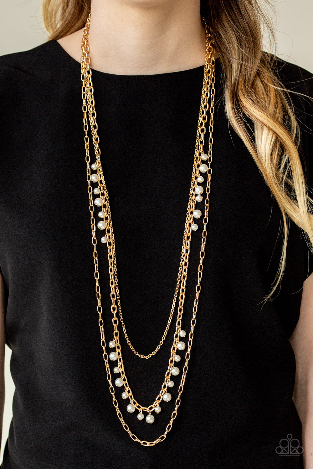 PEARL PAGEANT - GOLD MULTI LAYER PEARLS NECKLACE