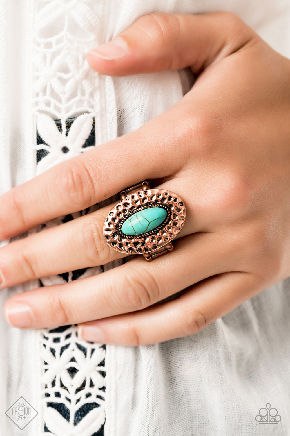 SIMPLY SANTA FE - JULY 2019 BLUE TURQUOISE HAMMERED COPPER CRESCENT NECKLACE