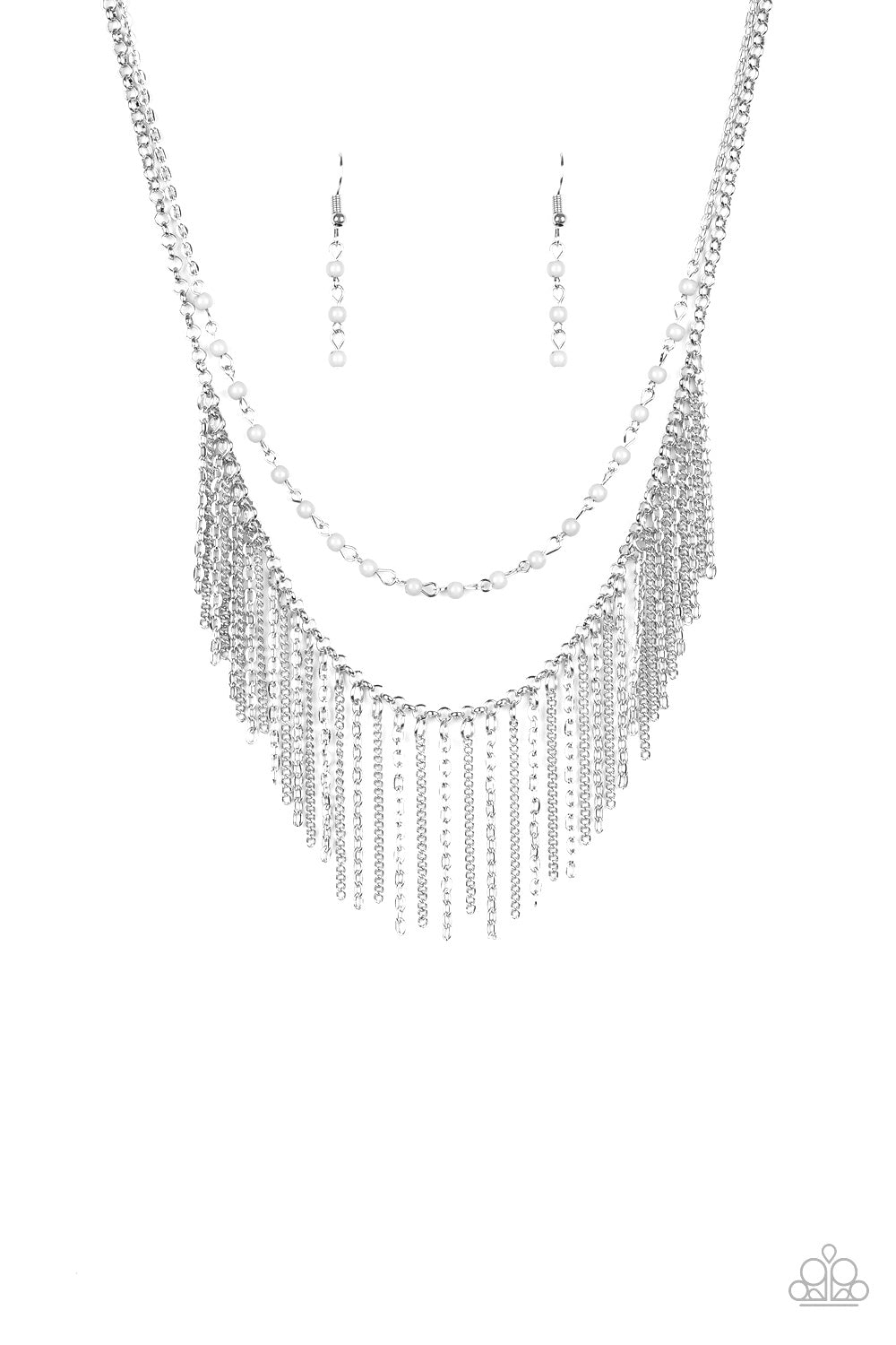 FIERCE IN FRINGE - SILVER GRAY BEADS NECKLACE