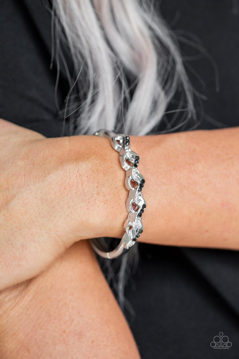 INFINITE SPARKLE - BLACK ONYX RHINESTONES SILVER INFINITY HINGE BRACELET