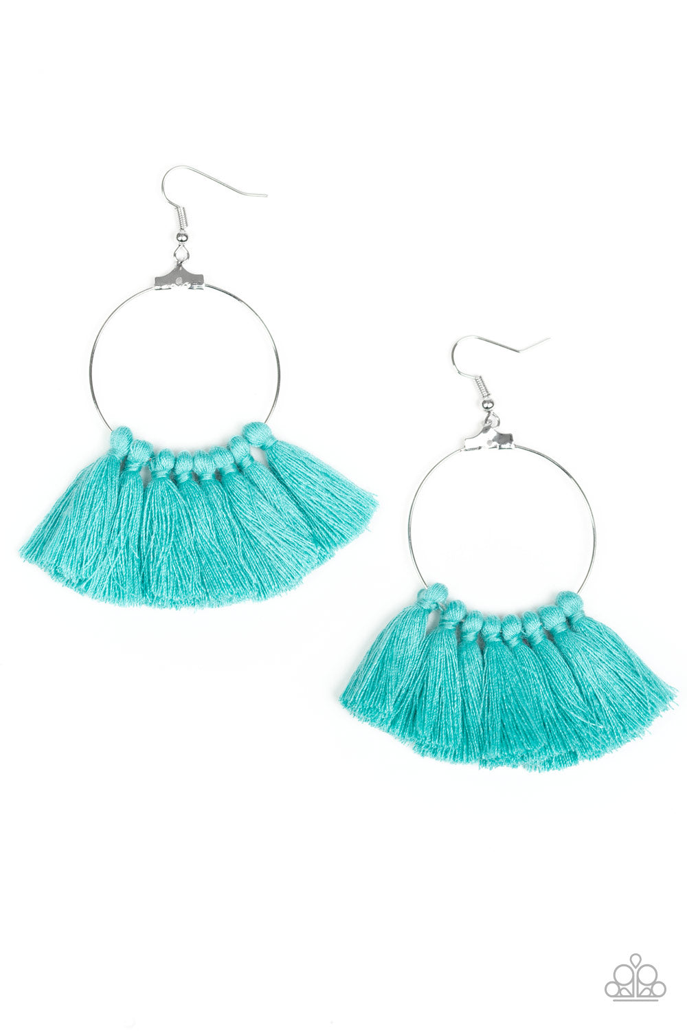 PERUVIAN PRINCESS - BLUE KNOT FRINGE TASSEL WIRE EARRINGS