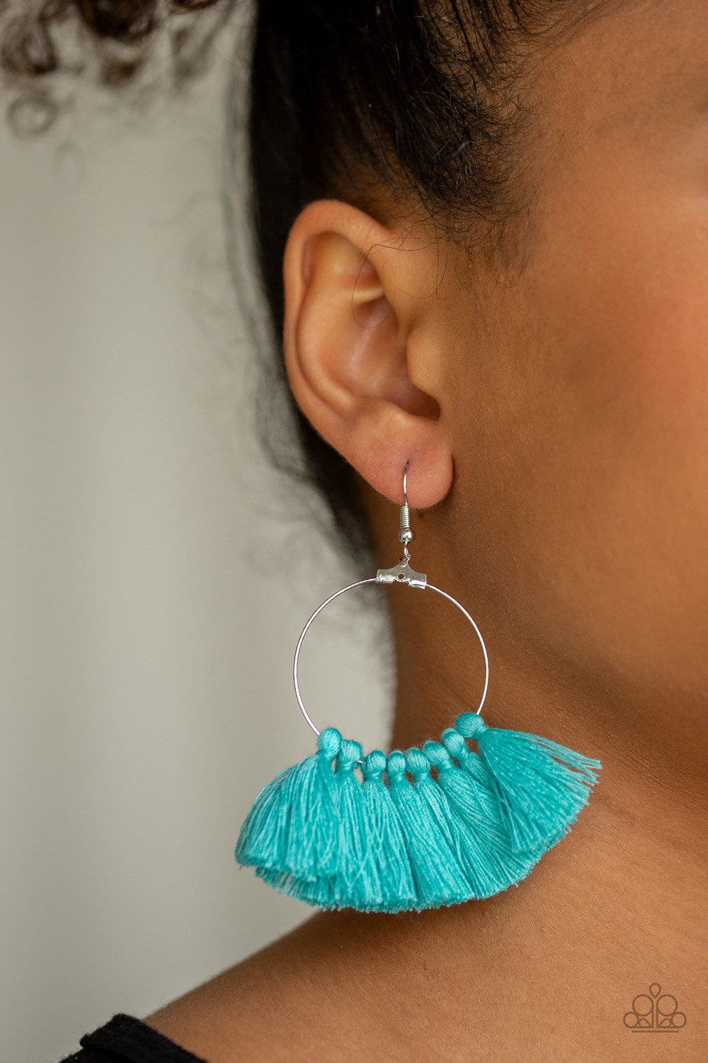 PERUVIAN PRINCESS - BLUE KNOT FRINGE TASSEL WIRE EARRINGS