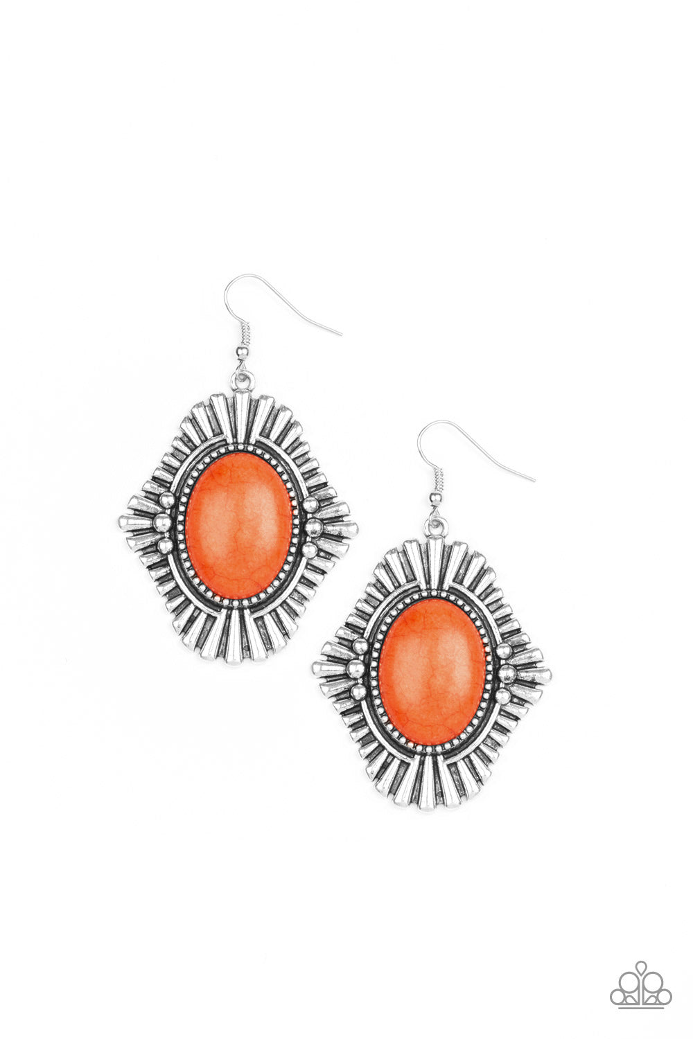 EASY AS PIONEER - ORANGE SAND STONE SILVER SUNBURST EARRINGS
