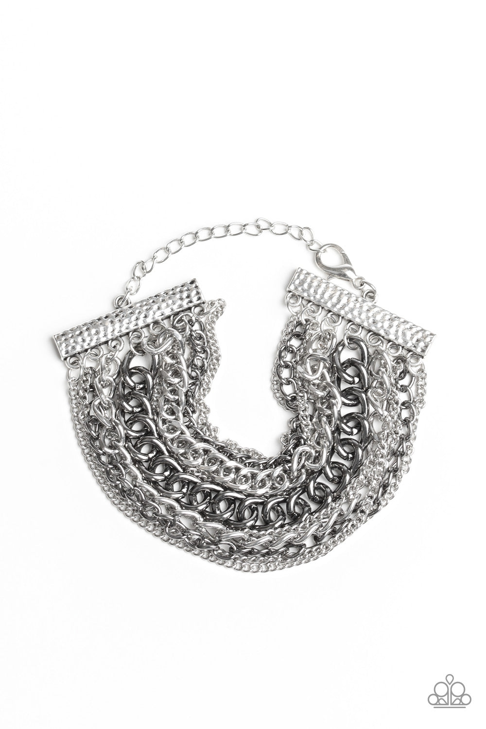 METALLIC HORIZON - MULTI CHAIN BLACK METAL SILVER CHAINS LINK BRACELET