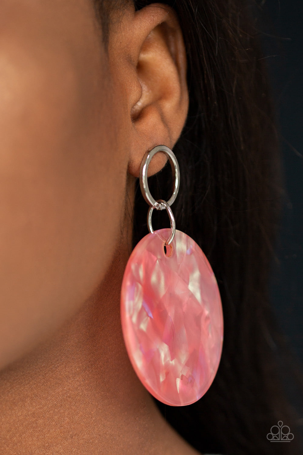 BEACH BLISS - ORANGE AND PINK MARBLE ACRYLIC SILVER POST EARRINGS