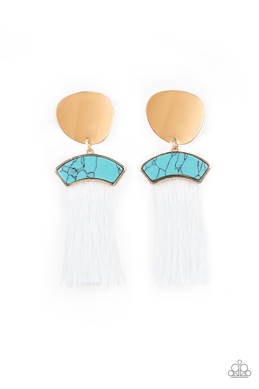 INSTA INCA - BLUE TURQUOISE WHITE FRINGE GOLD POST EARRINGS