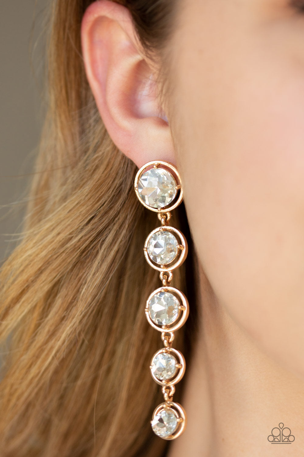 DRIPPIN IN STARLIGHT - GOLD CLEAR GRADUATED RHINESTONES EARRINGS