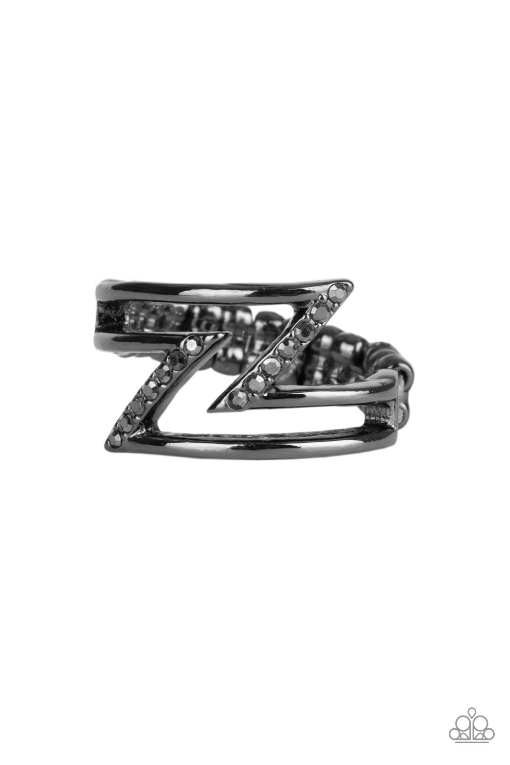 5TH AVENUE FLASH - BLACK HEMATITE RHINESTONES HOLLOW Z SHAPE RING
