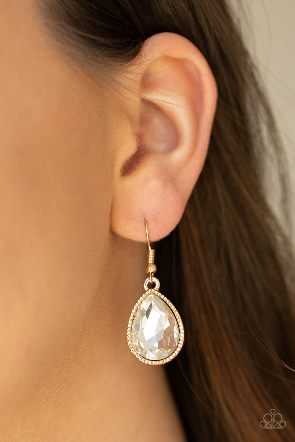 ALL TOGET-HEIR NOW - GOLD TEARDROP RHINESTONES FRINGE NECKLACE