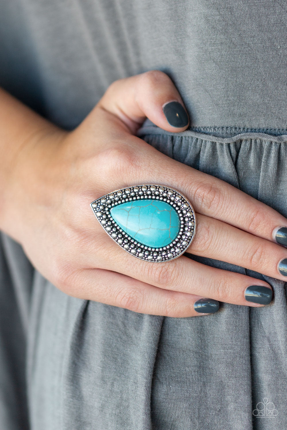 SANTA FE STORM - BLUE TURQUOISE TEARDROP RING