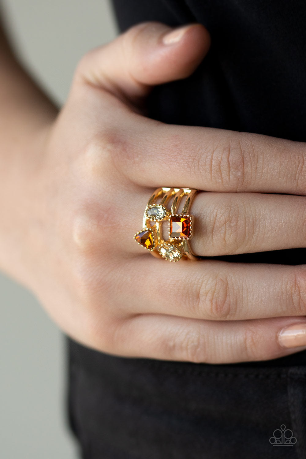GEO JAZZ - BROWN TOPAZ RHINESTONE GOLD RING