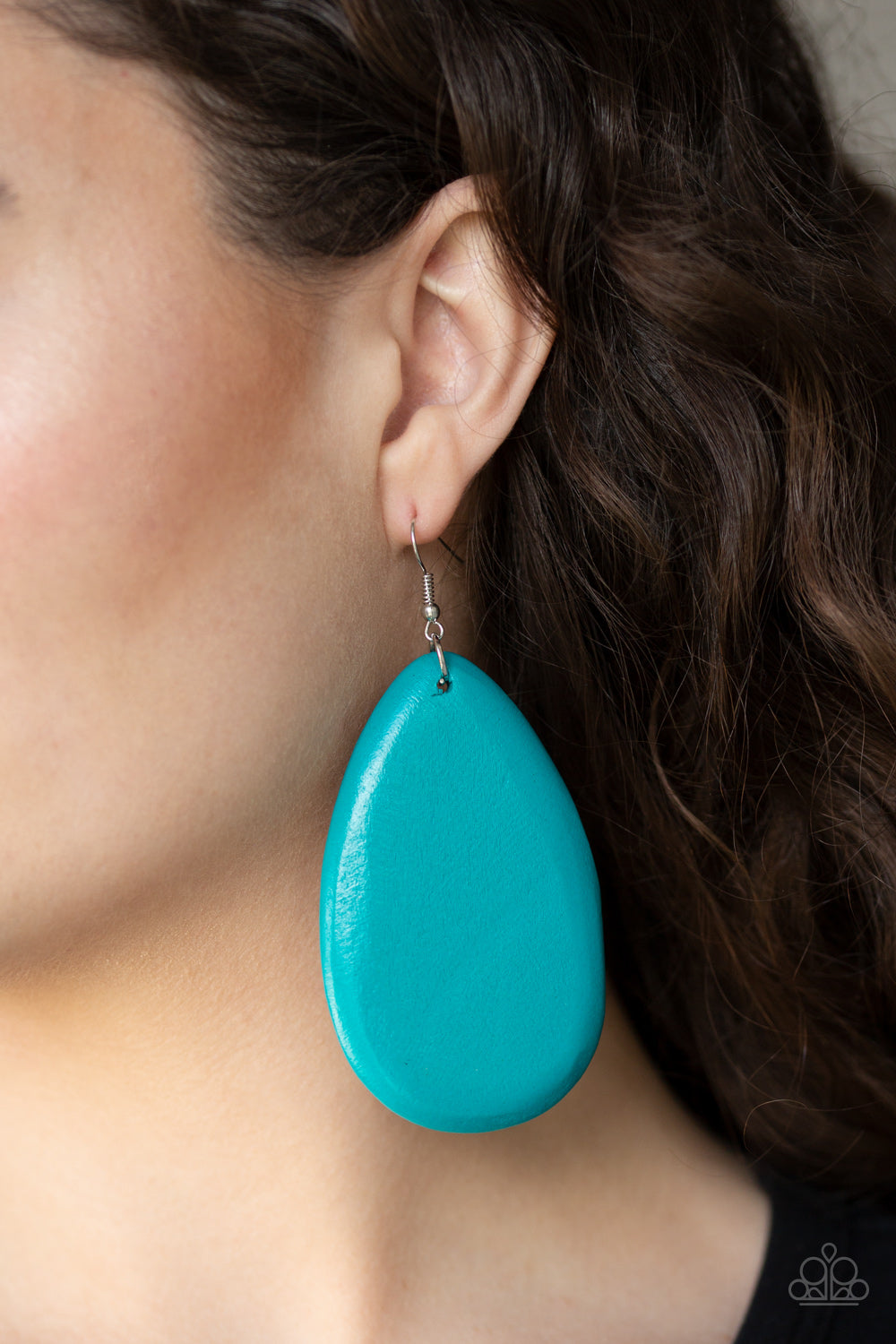 BEACH BRIDE - BLUE WOODEN LARGE TEARDROP BEACHY EARRINGS