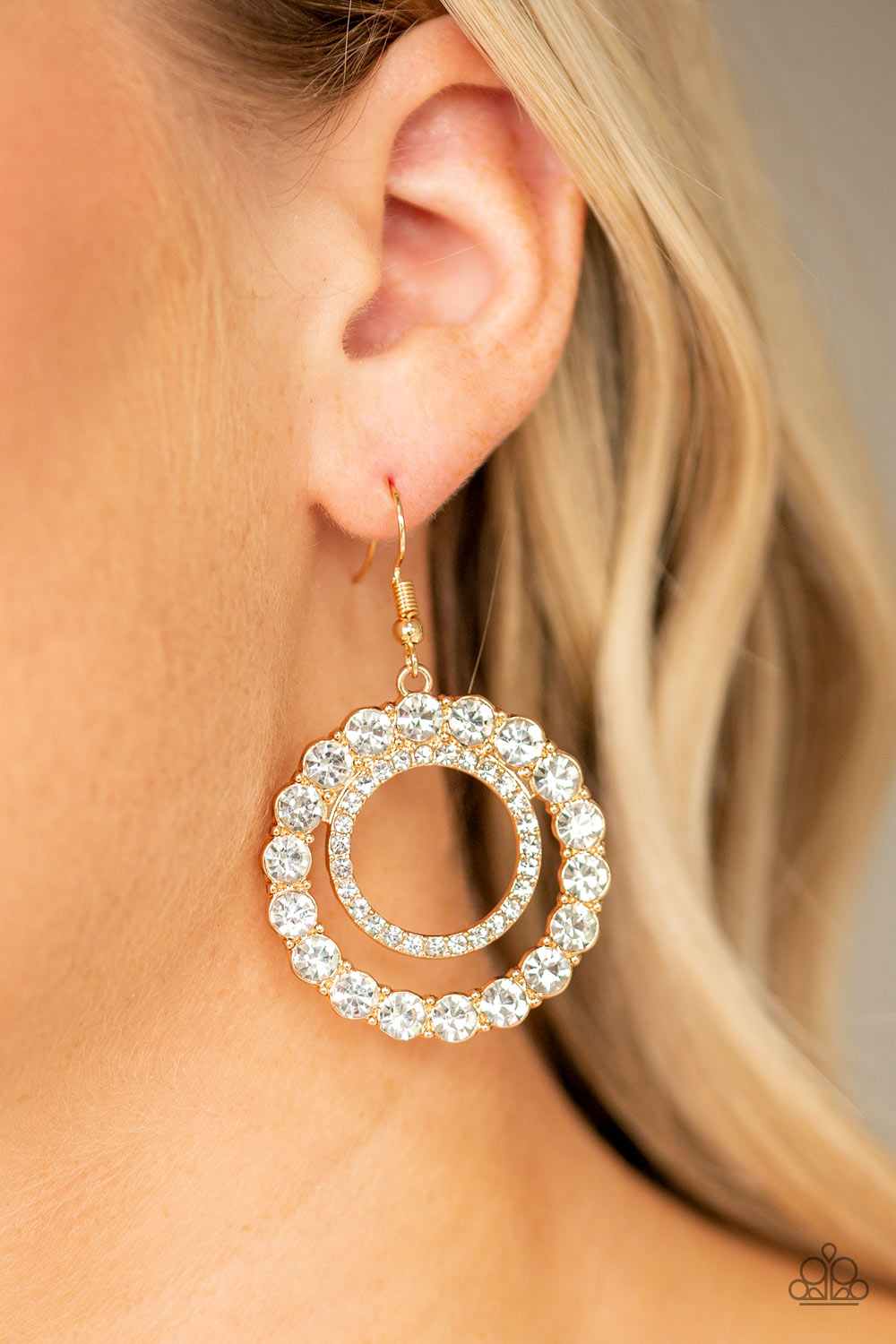 SPOTLIGHT SHOUT OUT - GOLD CLEAR RHINESTONES CIRCLE HOOP EARRINGS