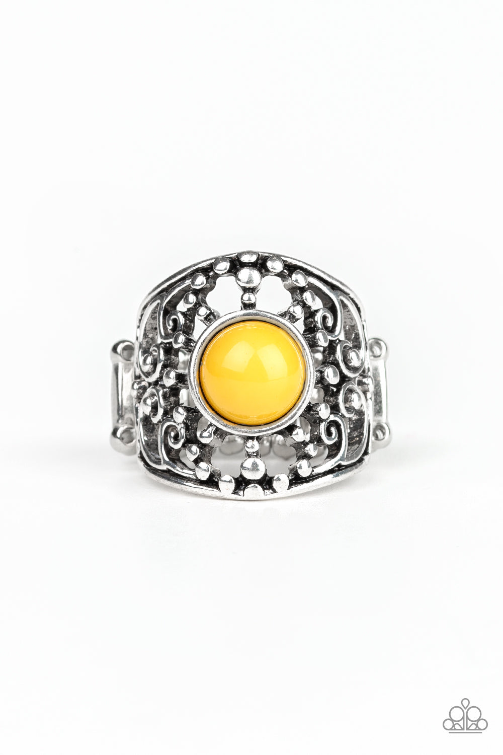 ON AN ADVENTURE - YELLOW LEMON YELLOW SILVER SCROLL FILIGREE RING