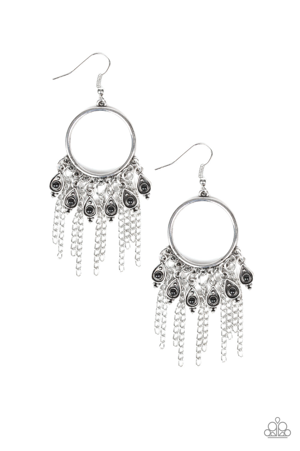 VERY VAGABOND - BLACK BEADS CHAIN FRINGE EARRINGS