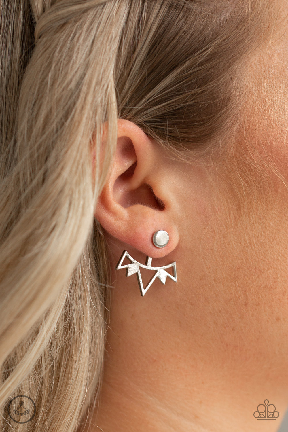 LIKE A FLASH - SILVER TRIANGLES EAR JACKET DOUBLE POST EARRINGS