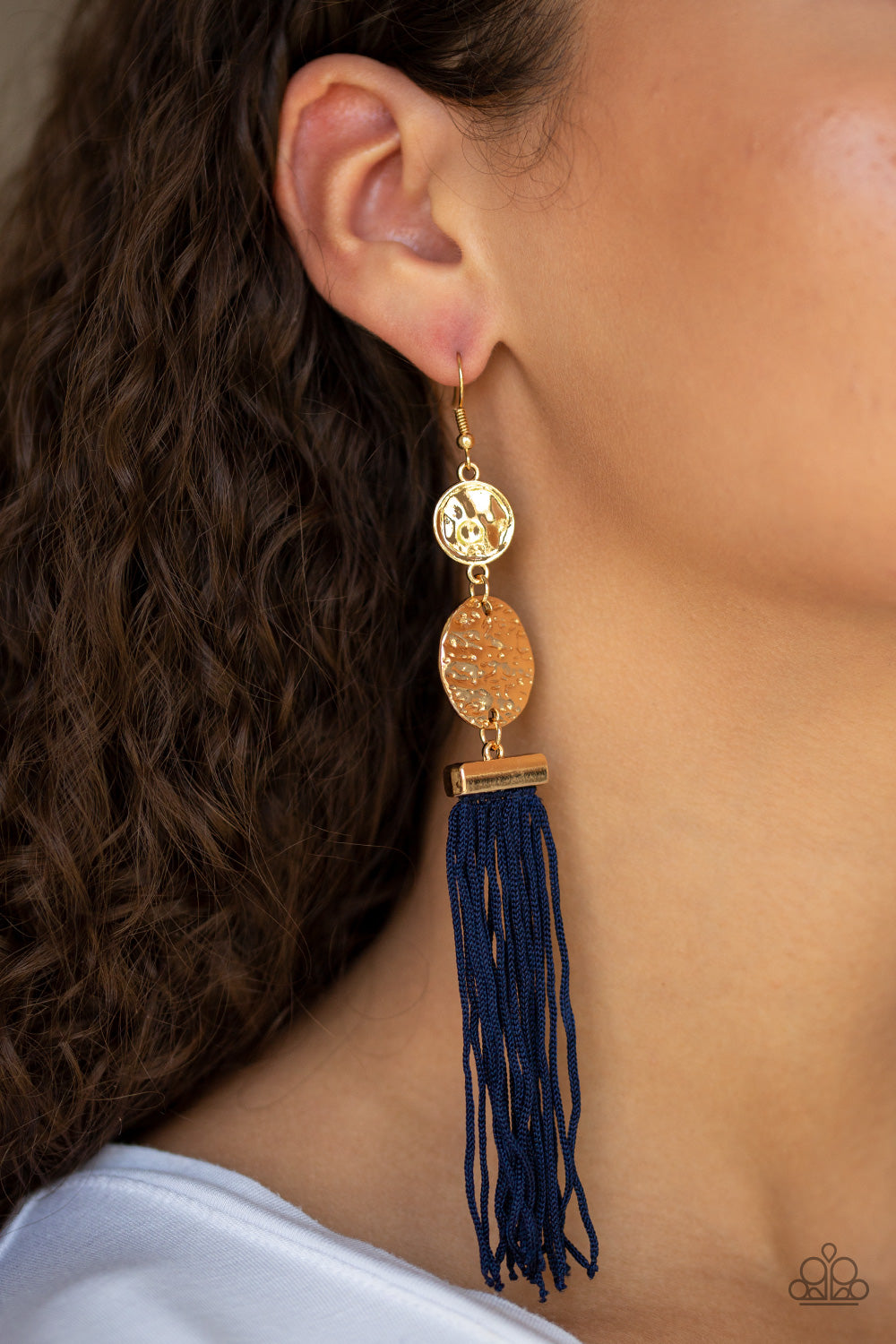 LOTUS GARDENS - BLUE THREAD TASSELS GOLD EARRINGS