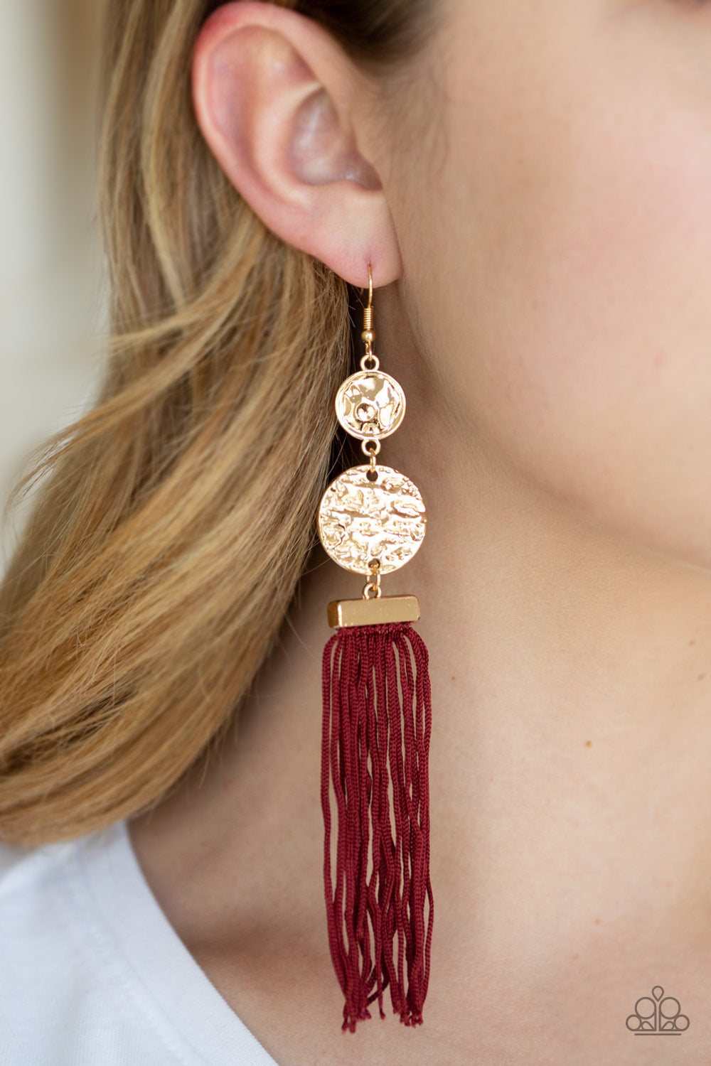 LOTUS GARDENS - RED THREAD TASSEL GOLD EARRINGS
