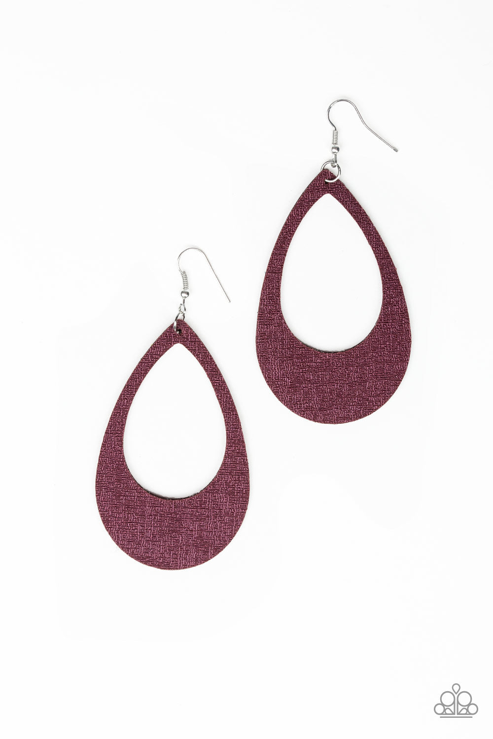 WHAT A NATURAL - PURPLE TEARDROP CUT OUT LEATHER EARRINGS