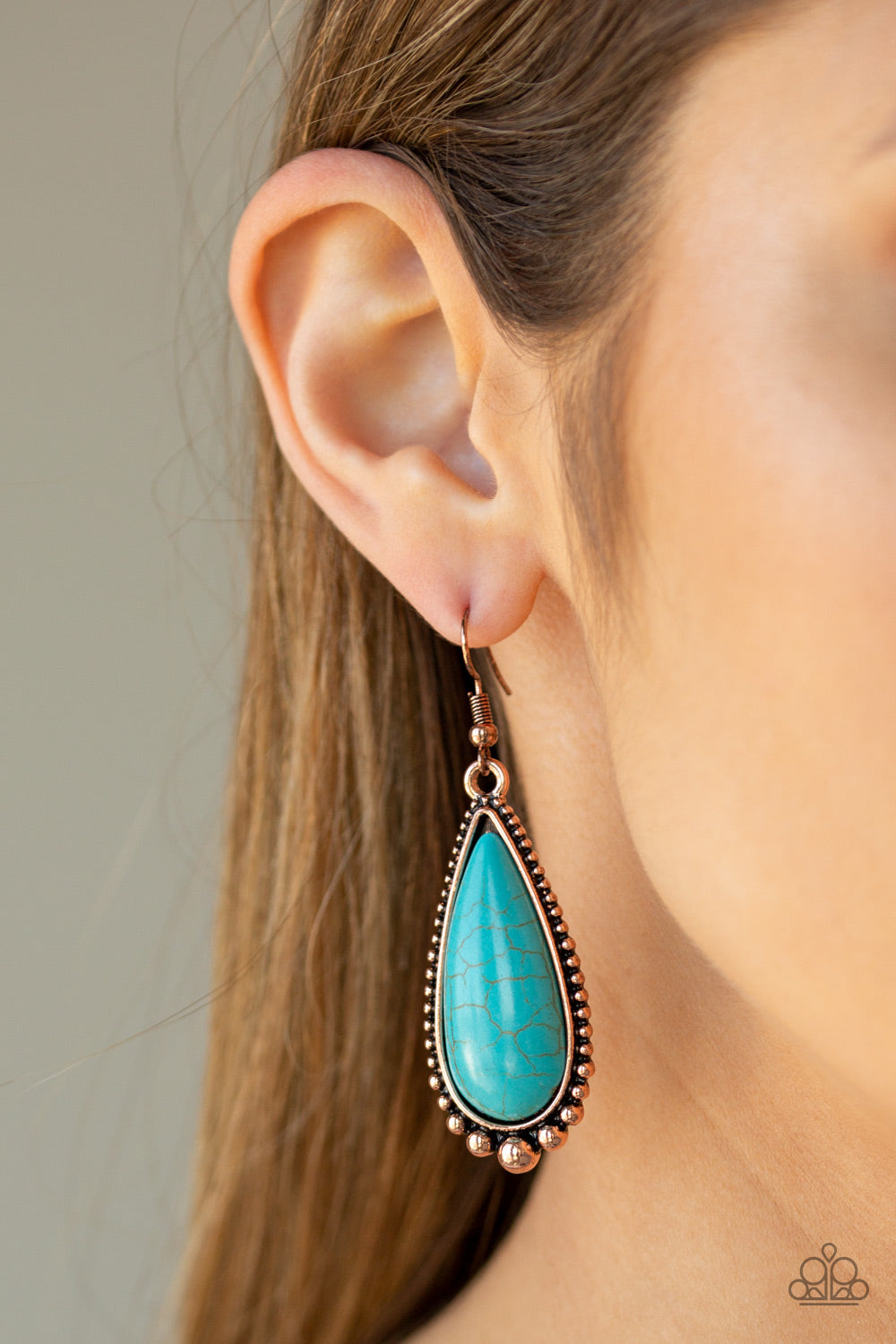 DESERT QUENCH - COPPER BLUE TURQUOISE TEARDROP PENDANT EARRINGS