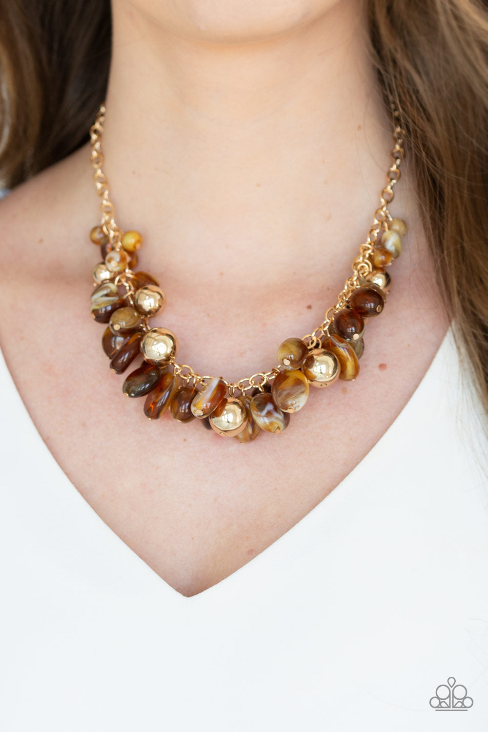 FULL OUT FRINGE - BROWN AND GOLD ACRYLIC NECKLACE