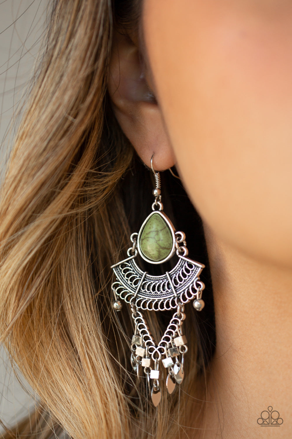VINTAGE VAGABOND - GREEN SANDSTONE BOHO CHANDELIER EARRINGS