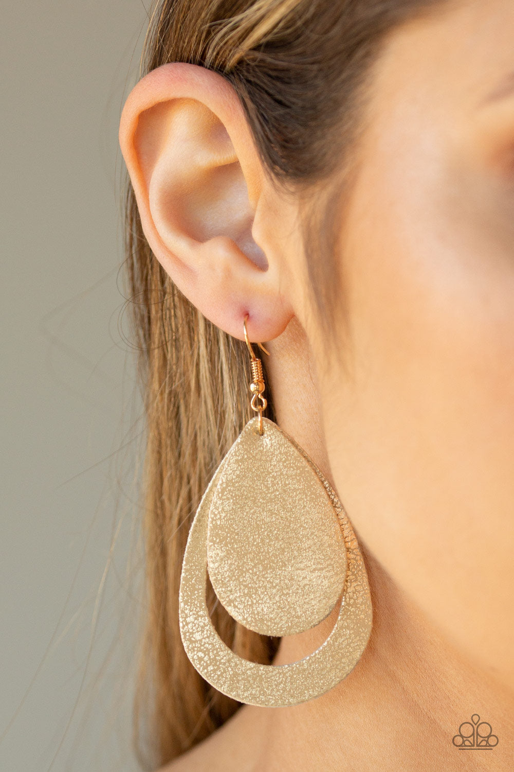 FIERY FIREWORK - GOLD DOUBLE TEARDROP CUTOUT LEATHER EARRINGS