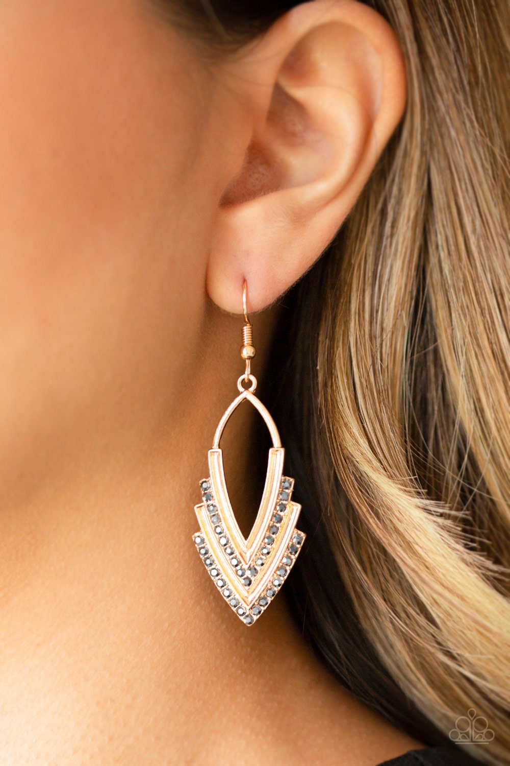 TOUR DE FORCE - GOLD HEMATITE RHINESTONES CHEVRON EARRINGS