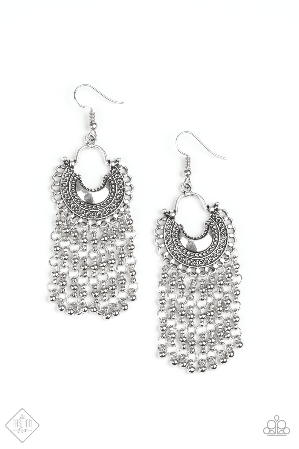 CATCHING DREAMS - SILVER CRESCENT DREAM CATCHER STYLE FRINGE FASHION FIX EARRINGS