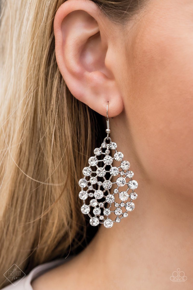 START WITH A BANG - WHITE RHINESTONES TEARDROP FASHION FIX EARRINGS