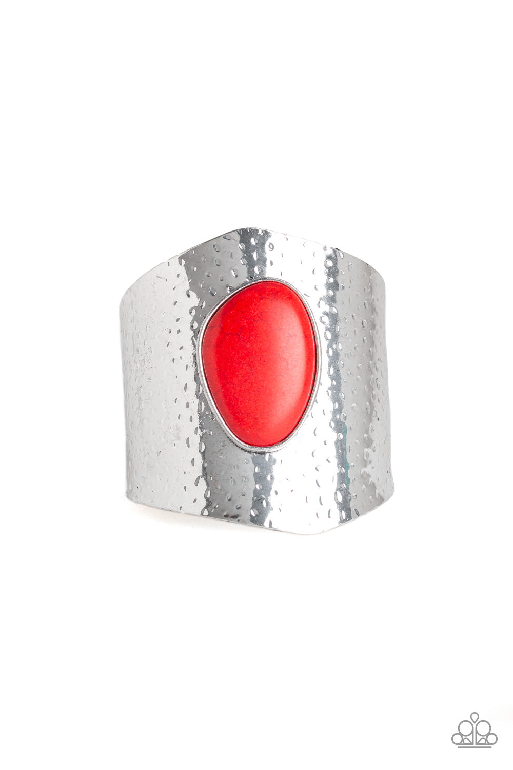 CASUAL CANYONEER - RED TURQUOISE HAMMERED SILVER CUFF BRACELET