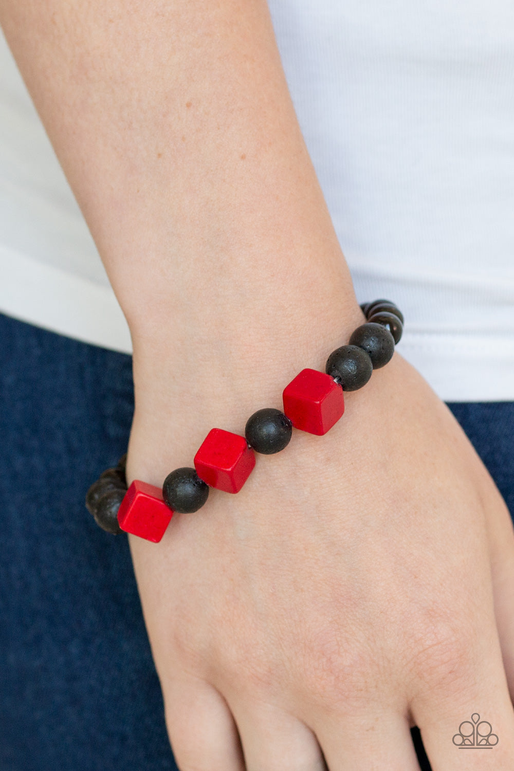 PURPOSE - RED AND BLACK ZEN LAVA STONE STRETCH BRACELET