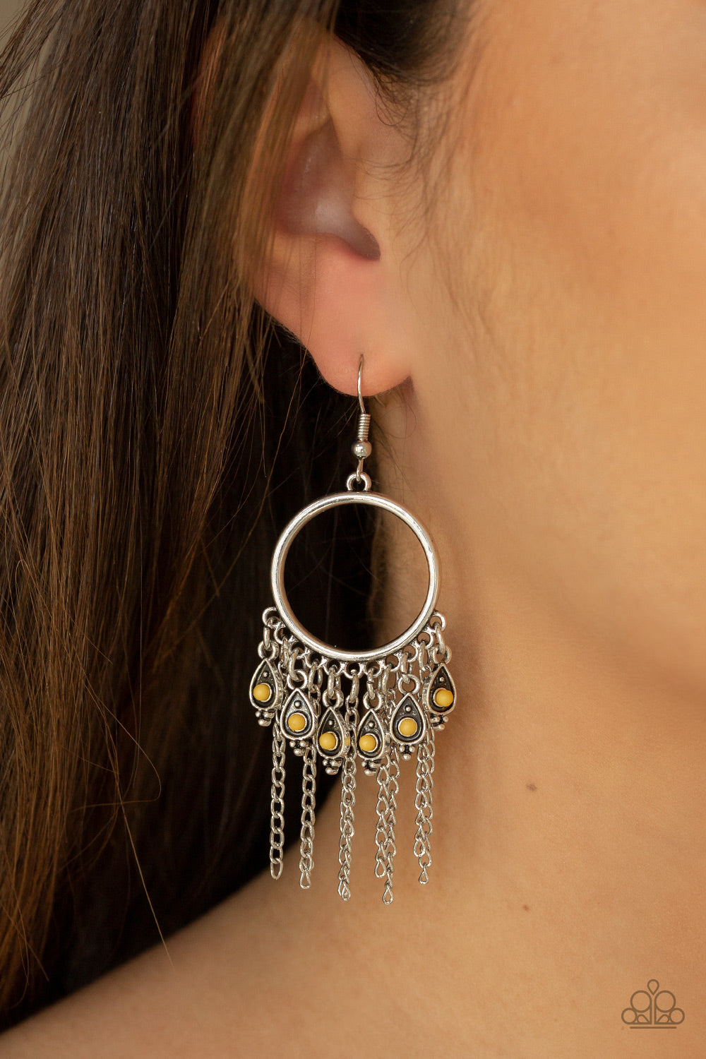 VERY VAGABOND - YELLOW BEADS CHAIN FRINGE EARRINGS
