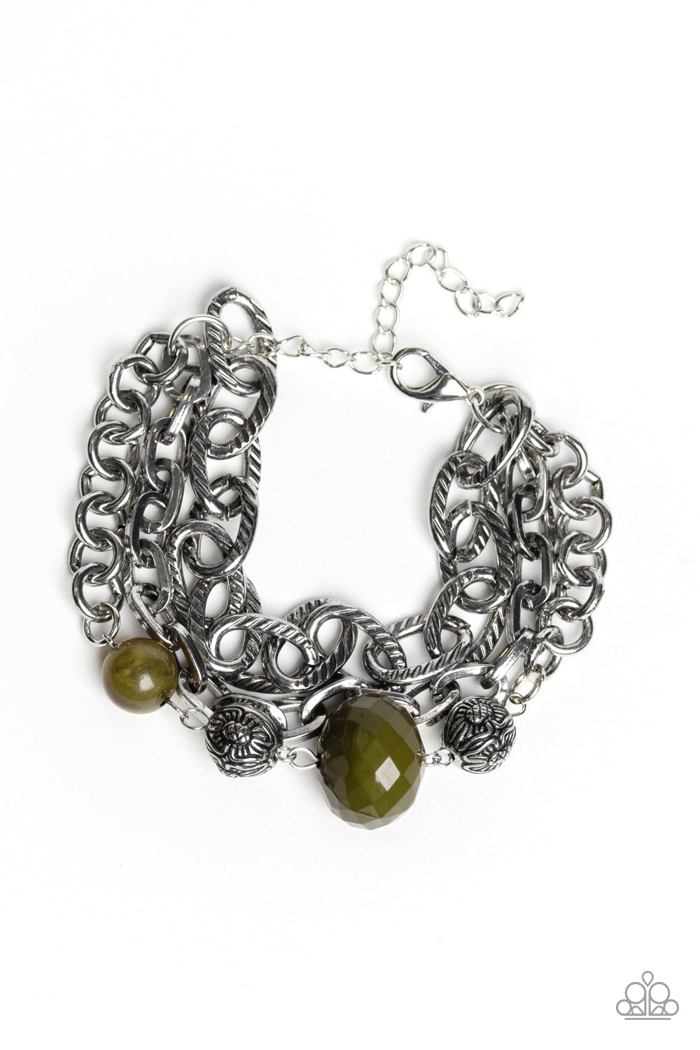 MEGA MALIBU - GREEN OLIVE BEAD CHAIN LINK BRACELET