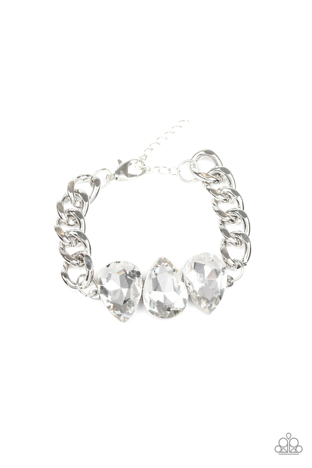 BRING YOUR OWN BLING - WHITE 3 LARGE TEARDROP RHINESTONES BOLD BRACELET