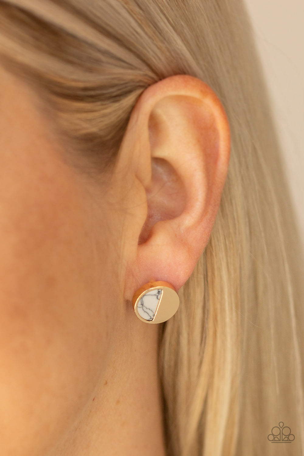 MARBLE MINIMALIST - WHITE TURQUOISE GOLD POST DAINTY EARRINGS