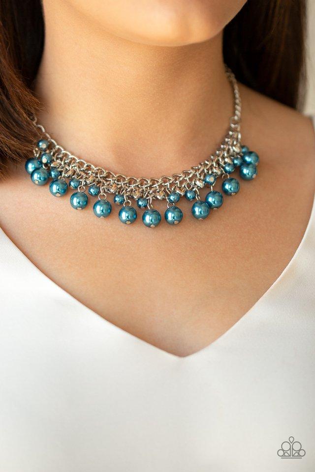 DUCHESS DIOR - BLUE PEARL FRINGE SILVER HEARTS NECKLACE