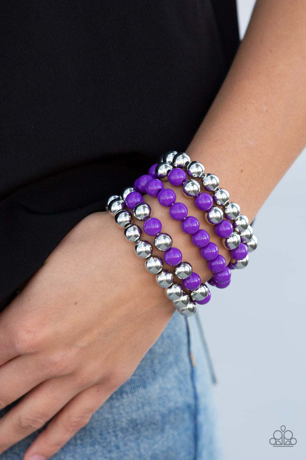 POP-YOU-LAR CULTURE - PURPLE SILVER BEADS STRETCH BRACELET SET