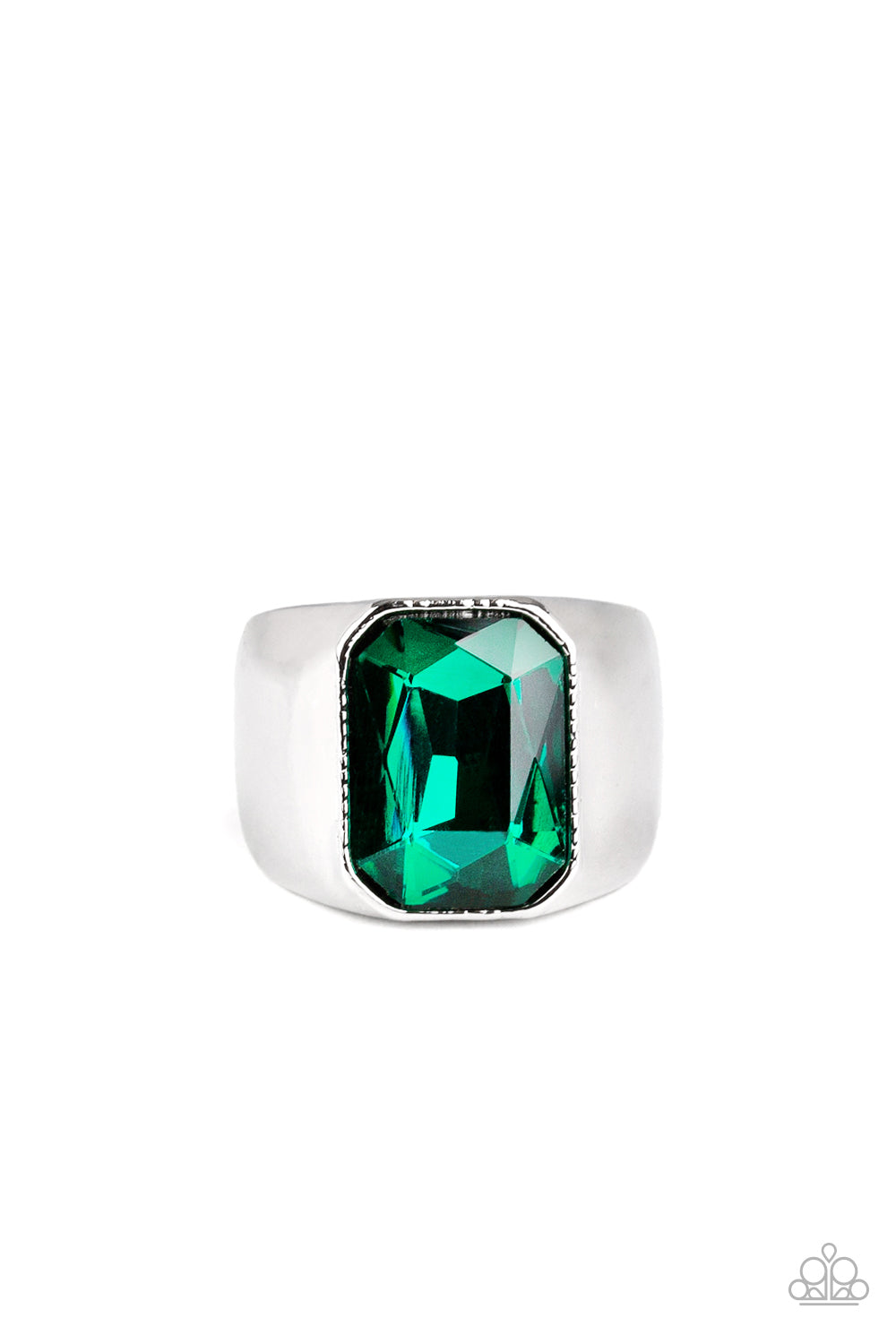SCHOLAR - GREEN EMERALD RHINESTONE MENS RING MEN'S