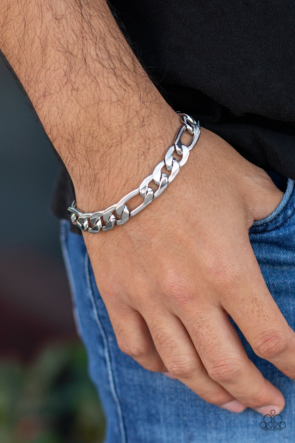HOME TEAM - SILVER FIGARO LINK MENS BRACELET
