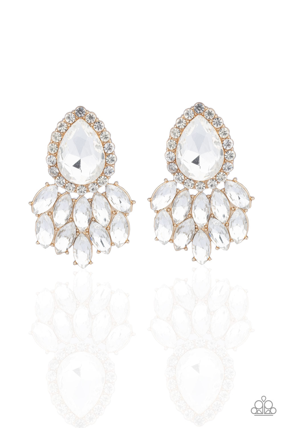 A BREATH OF FRESH HEIR - GOLD CLEAR RHINESTONES GLAM POST EARRINGS