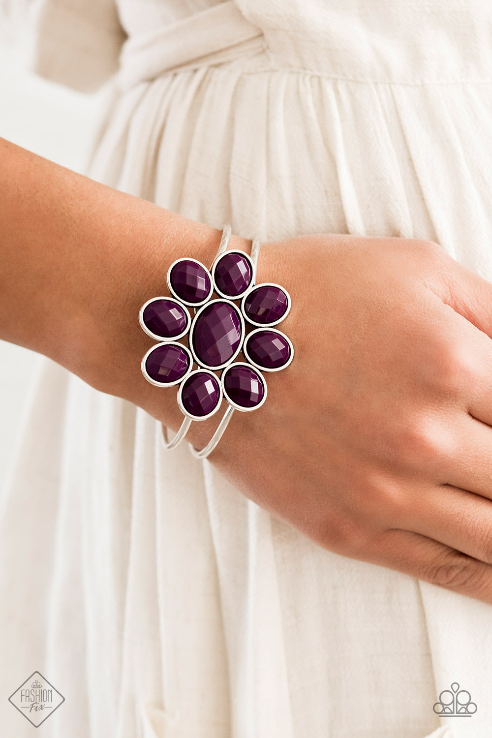 PETAL PERSUASION - PURPLE FLOWER HINGE FASHION FIX BRACELET