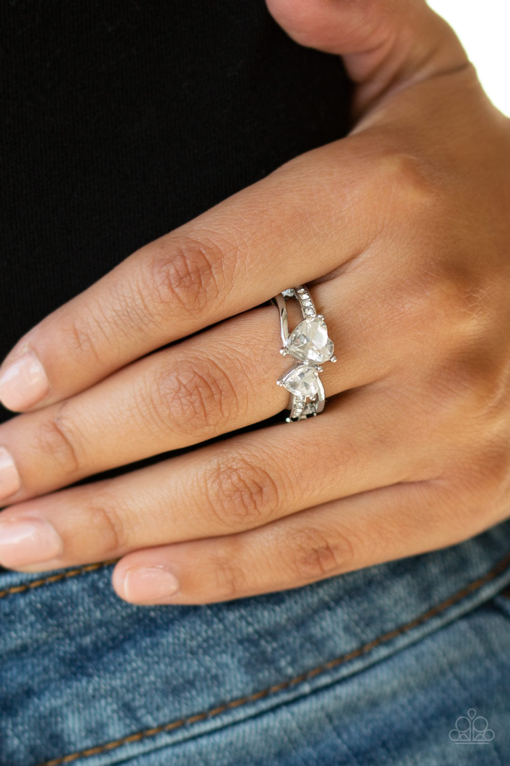 ALWAYS ADORED - WHITE RHINESTONE HEARTS RING