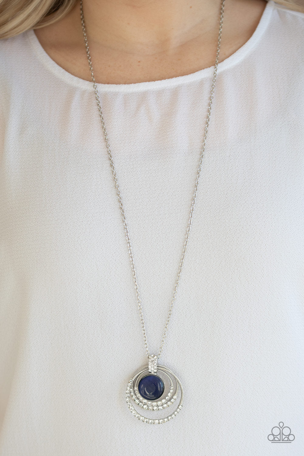 A DIAMOND A DAY - BLUE MOONSTONE CAT EYE TRIPLE FLOATING CIRCLES NECKLACE