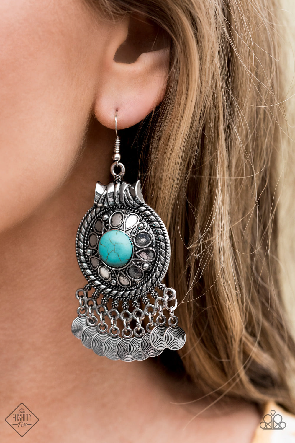 RURAL RHYTHM - BLUE TURQUOISE SILVER CHIME FRINGE EARRINGS