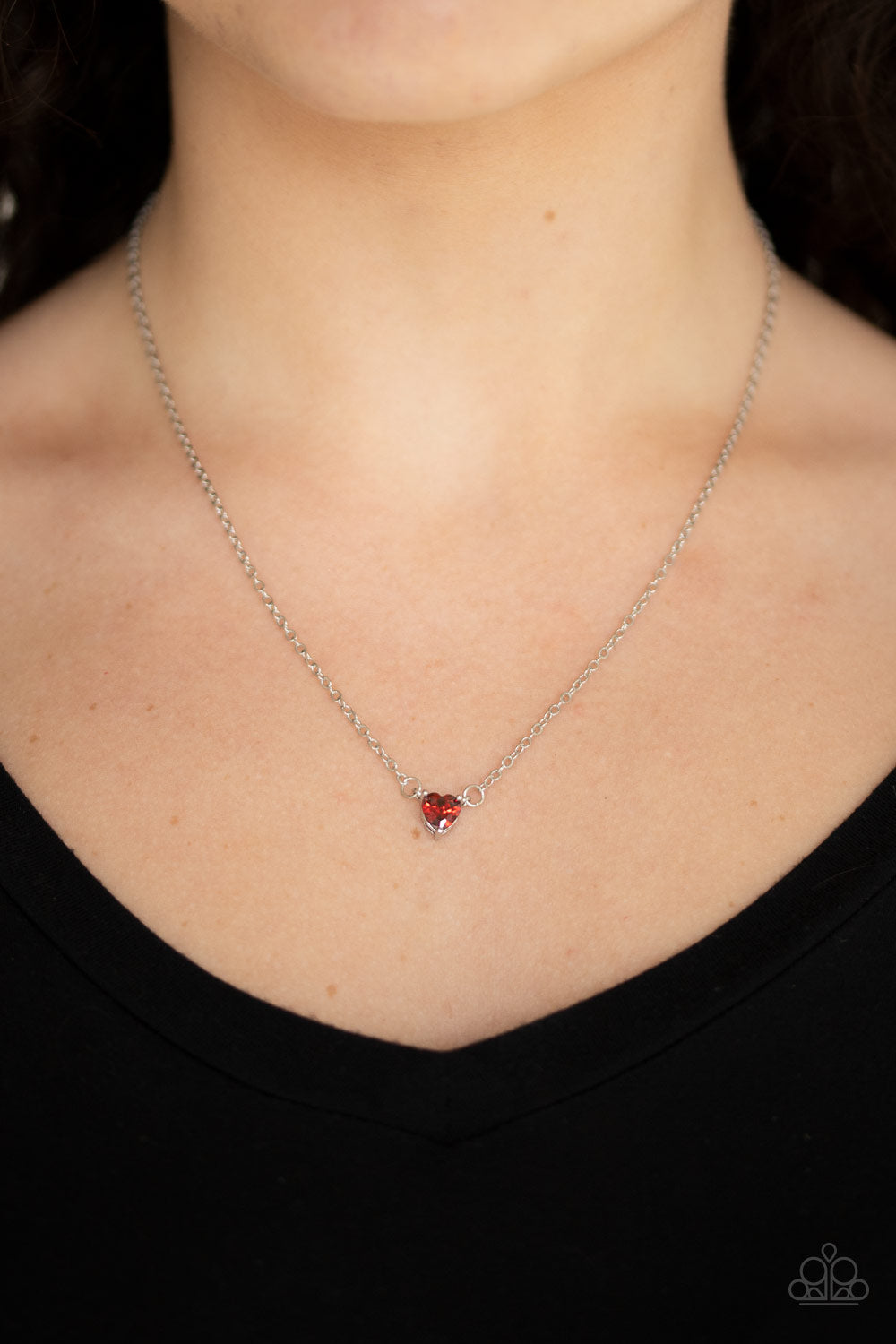 HEARTBEAT BLING - RED HEART SHAPE CUBIC ZIRCONIA SOLITAIRE DAINTY NECKLACE