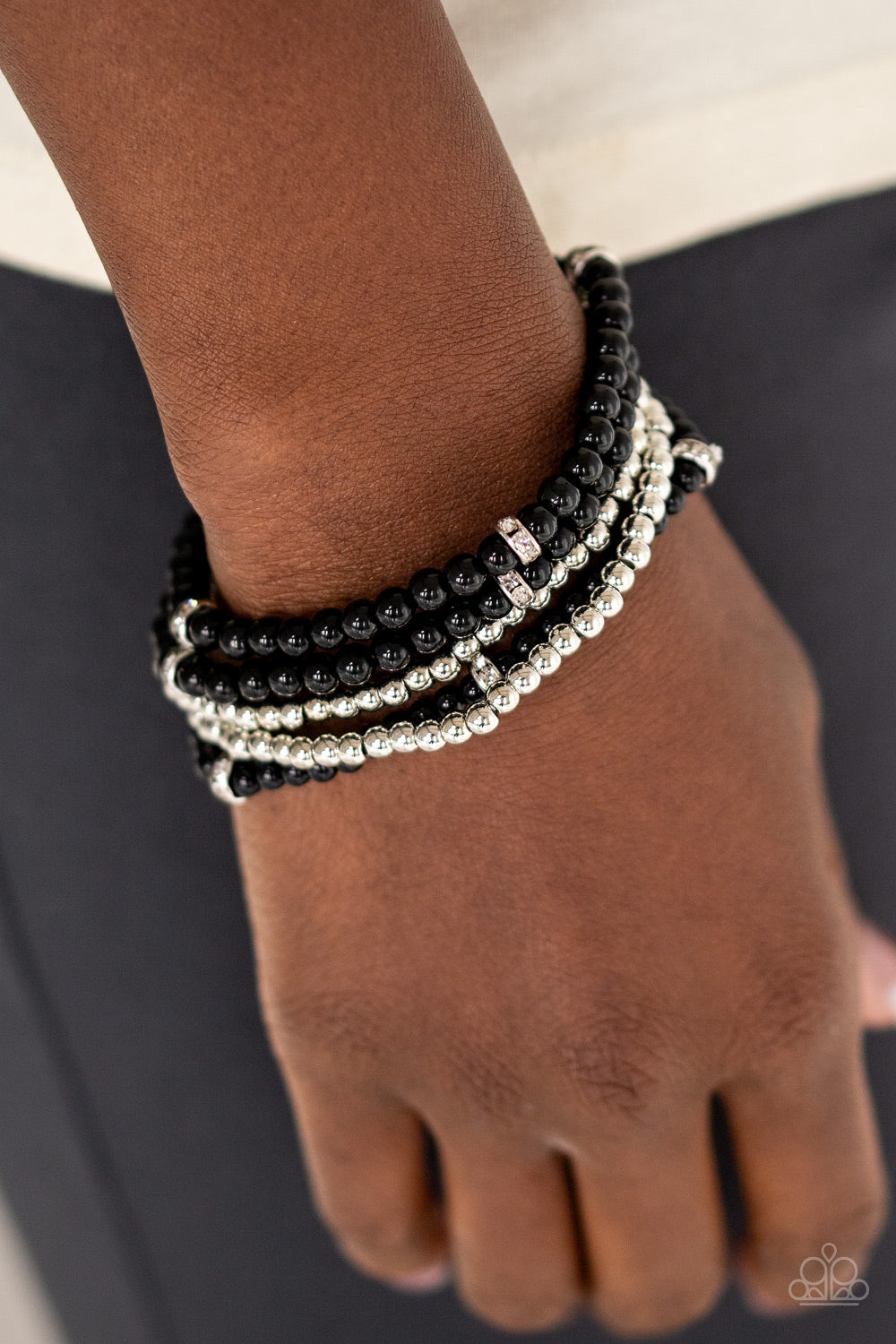 FIERCELY FROSTED - BLACK AND SILVER STRETCH BRACELET SET
