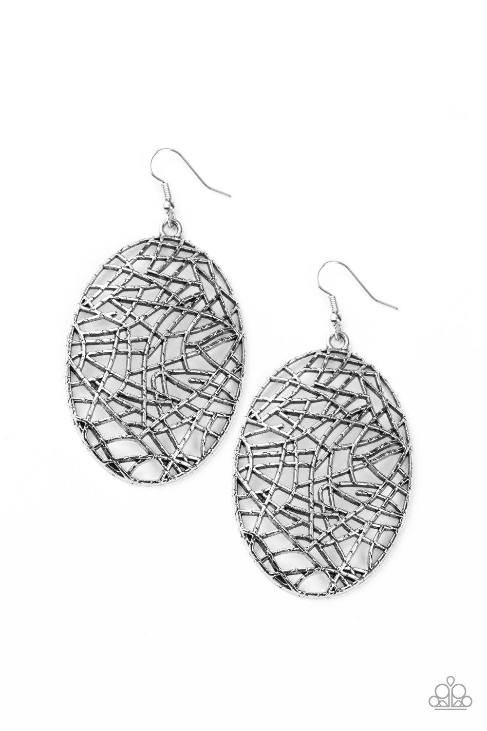 WAY OUT OF LINE - SILVER OVAL BRANCHES TWIGS ABSTRACT EARRINGS