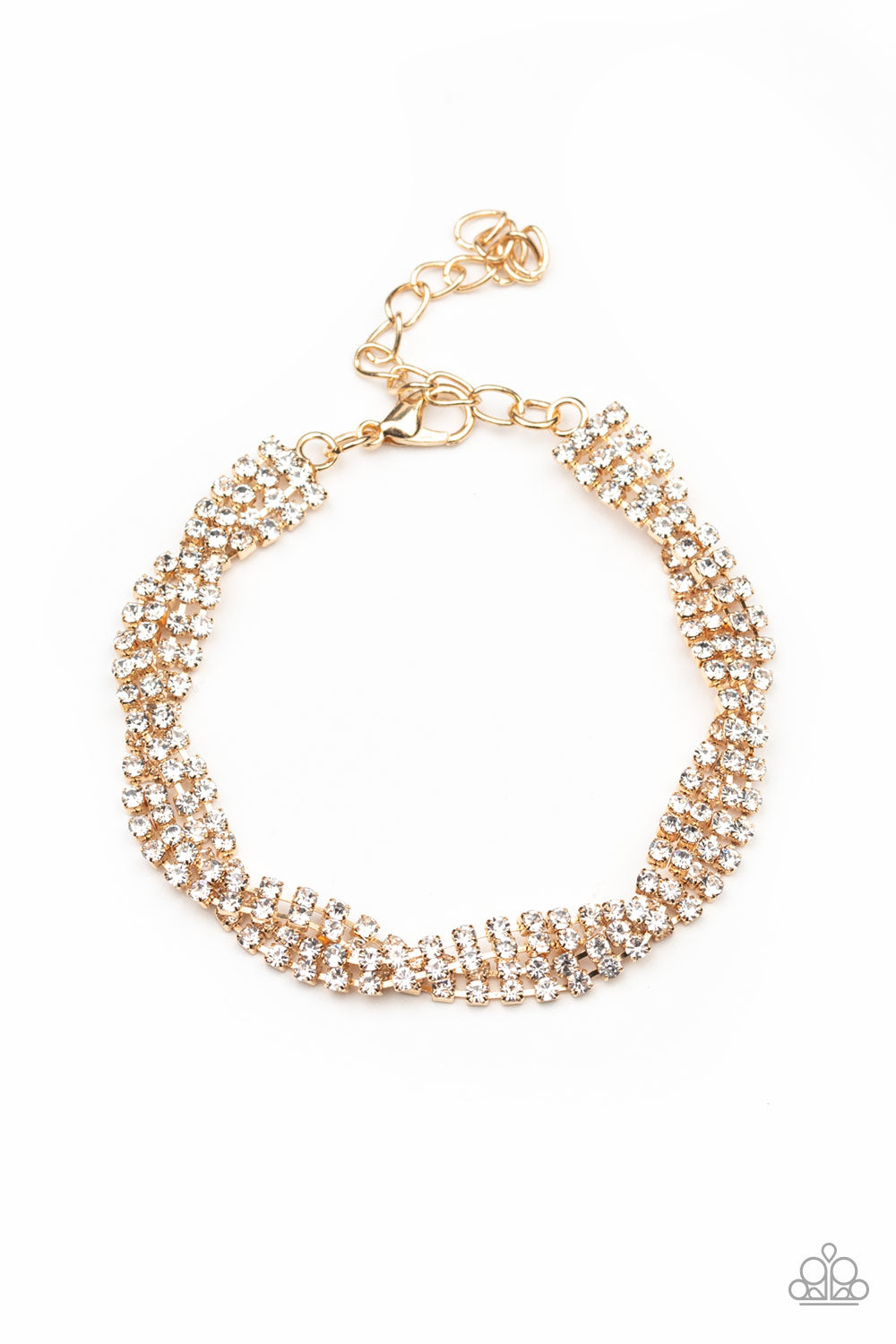 BRAIDED TWILIGHT - GOLD CLEAR RHINESTONES GLAM BRACELET